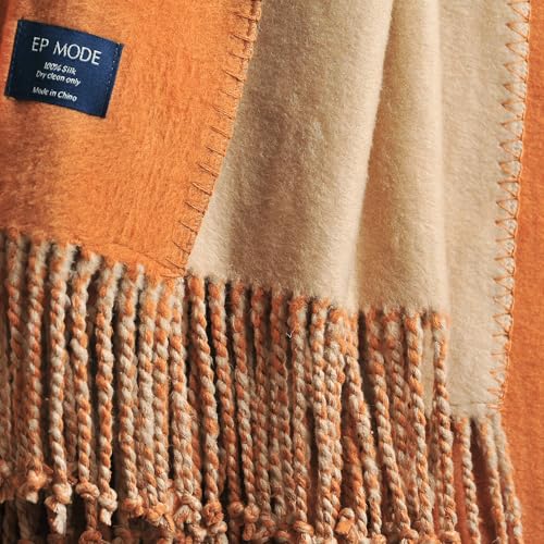 EP Mode Reversible Fringed Mulberry Silk Throw Blanket for Sofa (Caramel/Beige) - color: Caramel/ Beige
