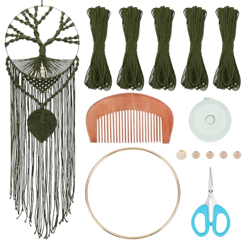 ORIGACH DIY Macrame Tree of Life Wall Hanging Kit Handmade Tapestry Macrame Kit for Beginner Adults Macrame Wall Decor for Nursery Living Room, Dark Green