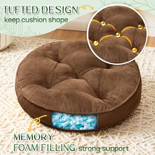1 MIDDLE ONE Floor Pillow Set of 2, Memory Foam Meditation Cushion, Floor Cushions for Adults Sitting, Large Round Seat Cushions for Yoga, Living Room, 20x20 Inch (Round | Brown) - color: Round | Brown, size: 20x20 Inch(Pack of 2)