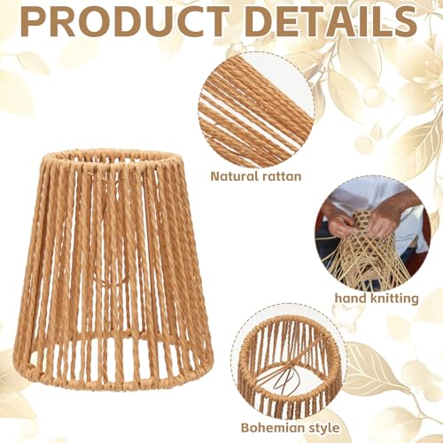 6 Pcs Rattan Chandelier Lamp Shades Sets Wicker Lampshades Replacement for Table Lamps,Ceiling Lights,Pendant Lights,Wall Lights