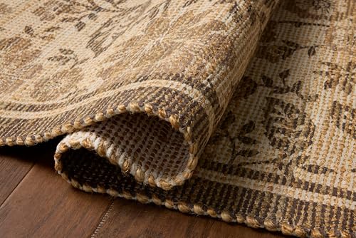 Loloi Chris Loves Julia Rue Collection RUE-03 Bark/Mocha 3'-6" x 5'-6" Accent Rug Jute Neutral Floral Living Room Bedroom Rug - color: Bark / Mocha, size: 3'6" x 5'6" (Rectangular)