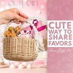 Small Flower Girl Basket Set of 2 - Lightweight Boho Small Wicker Basket with Handle, Pearl Detail, Bows & Waterproof Lining - Summer Wedding, Bridal Shower, Petal Toss, Bridesmaid Gifts & Home Decor - color: Brown Pearl Handle