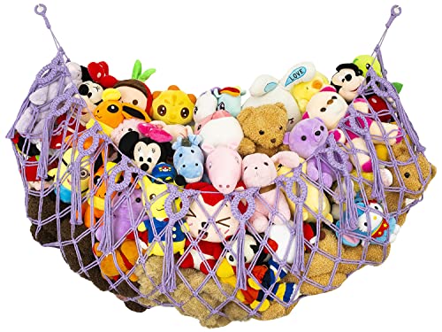 Stuffed Animal Net or Hammock for Flat Wall Hanging Net for Stuffed Animal Storage Handmade Macrame Plush Toy Hammock(Purple) - color: purple, size: 60" W