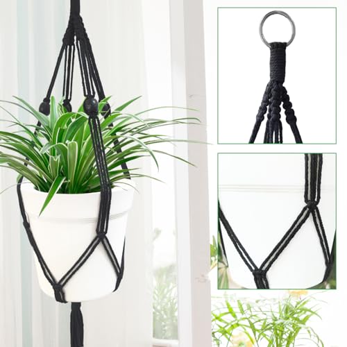 Belit 2 Pack Double Macrame Plant Hangers 2 Tier Hanging Planter Basket Decorative Flower Pot Holder Rope for Indoor Outdoor Home Decor 51 Inch, Black - color: Black, size: 51"- 2 Tier