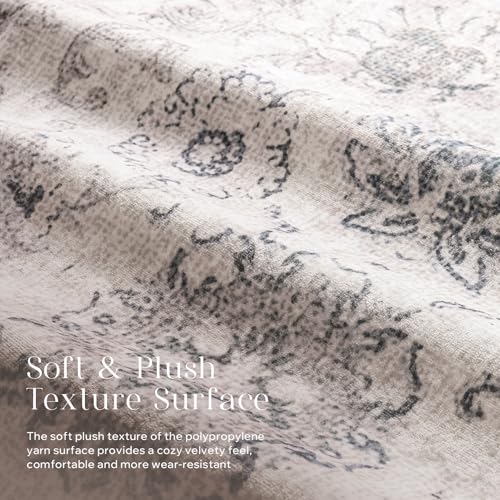 Phantoscope Washable Runner Rug 2'x6' Non-Slip, Vintage Neutral Hallway Rugs for Entryway, Stair, Bedroom, Distressed Boho Floral Medallion Pattern, Low-Pile Foldable Carpet, Cream Beige/Neutral - color: Cream Beige/Neutral, size: 2' x 6' (Runner)
