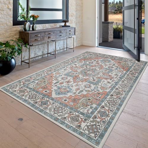 Area Rug 4×6, Vintage Boho Rug,Ultra-Soft Low Pile, Washable, Non Slip,Stain Resistant, Printed Carpet for Living Room Bedrooms Playroom Office Kitchen,Red/Beige - color: Red/Beige, size: 4×6
