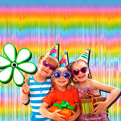 4 Pack Macaron Rainbow Foil Fringe Curtain Backdrop, 3.28Ft x 8.2Ft Metallic Tinsel Foil Fringe Streamer Curtains for Photo Booth, Birthday, Wedding, New Year’s, Easter Decorations Party Supplies - color: 4 Pack Rainbow