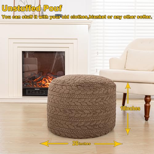 Poofieotto Unstuffed Ottoman Pouf Cover – Round Faux Fur Footstool Plush Floor Pouf (No Filler Included) Perfect for Living Room, Bedroom, or Office Lounge (Coffee, 26x26x18 in) - color: Coffee, size: 26"D x 26"W x 18"H