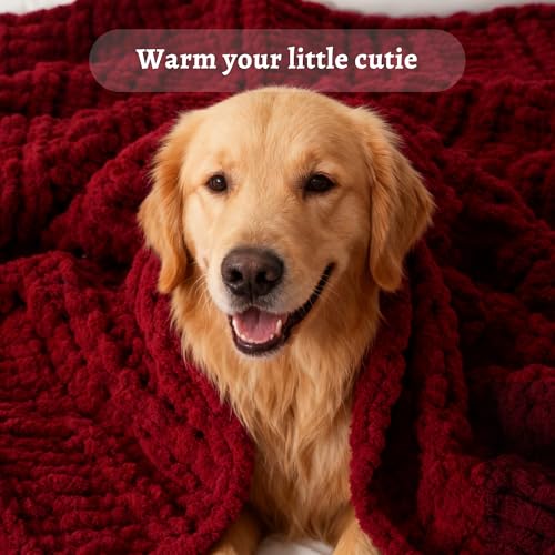 Battilo Dark Red Chunky Knit Throw Blanket, Christmas Red Throw Blanket for Couch, Super Soft Cozy Warm Blankets, Burgundy Chenille Throw Blanket for Living Room, Christmas Decorations, 50"x60" - color: Red
