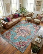 Rugs.com Fleur Collection Rug – 7' x 10' Light Blue Medium-Pile Rug Perfect for Bedrooms, Dining Rooms, Living Rooms - color: Light Blue 11, size: 7' x 10' (Rectangular)
