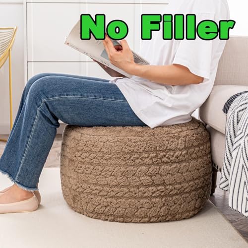 Asuprui 20x14 Inch Unstuffed Ottoman Pouf Cover – Lightweight Foot Rest, Floor Bean Bag Chair, Storage Pouf for Living Room, Bedroom & Balcony (Filler Not Included) (Light Coffee) - color: Light Coffee