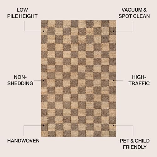 JONATHAN Y Theo Woven Jute Checkerboard Natural/Brown Indoor Area Rug, 3x5, Modern, Farmhouse, Rustic, Lodge, Easy-Cleaning for Living Room, Bedroom, Kitchen, Non-Shedding (NRF203A-3) - color: Natural/Brown, size: 3' x 5' (Rectangular)
