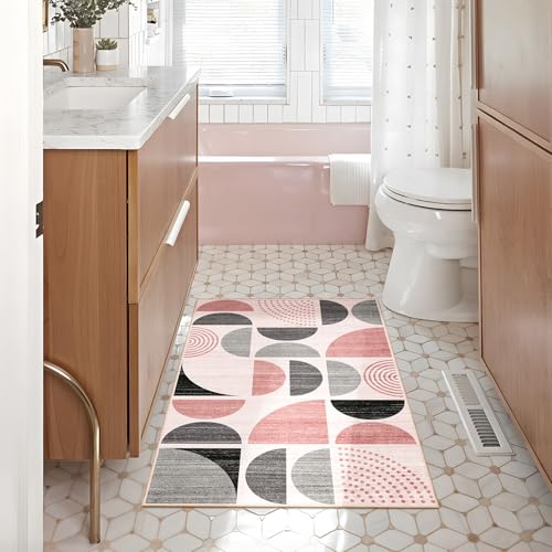 MUJOO Small Rug Washable,Boho 2x3 Area Rugs for Entryway Bathroom Entry Entrance Bedroom Kitchen,Front Door Mat Throw Carpet Non Slip Indoor Soft Modern Abstract Pink and Grey - color: Pink and Grey, size: 2' x 3' (Rectangular)