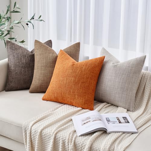 MIULEE Burlap Linen Throw Pillow Covers 20x20 Inch Set of 2 Dark Coffee Decorative Pillows Modern Farmhouse Pillowcases Soft Accent Cushion Covers for Outdoor Couch Sofa Bedroom Livingroom Home Decor - color: Dark Coffee, size: 20" x 20" (Pack of 2)