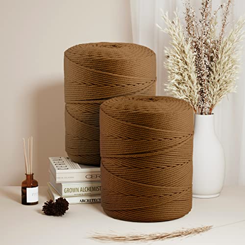 Macrame Cotton Cord 4mm x 547yds, ZUEXT Natural Handmade Caramel Braided Cords 4 Strands Knitted Rope String for Craft Wall Hanging Weaving Tapestry Dream Catchers Hanger DIY Gift (500m) - color: Caramel, style: 4mm x 500m