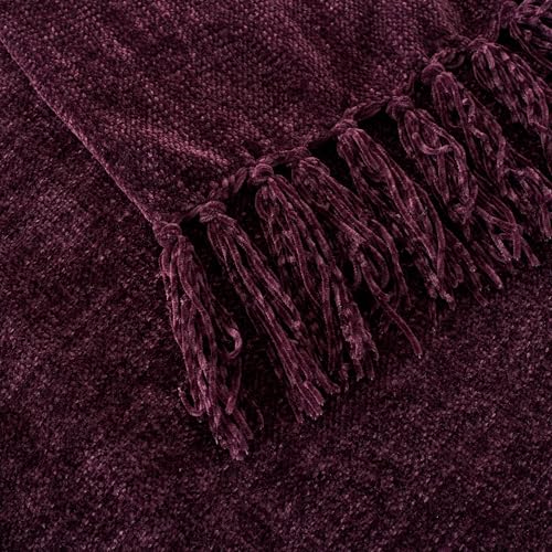 Chenille Throw Blanket for Couch with Tassels,60"X80" Soft Cozy Lightweight Knitted Boho Decorative Blankets for Bed and Sofa,Aubergine - color: Aubergine, size: 60"x80"