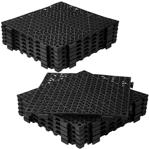 12Pcs Drainage Interlocking Floor Tiles 11.8" x 11.8", Modular Interlocking Cushion Soft PVC Floor Non-Slip Splicing Waterproof Mat for Drain, Pool, Shower, Patio, Balcony, Bathroom, Kitchen, Yard - size: Black-12x12inch