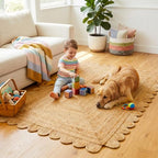 GRUHUM Scalloped Jute Area Rugs 5'x8' ft Natural Fiber Handwoven Boho Reversible Farmhouse Soft Braided Rug Indoor Ecofriendly Livingroom Bedroom Kitchen Hallways Enterways Rectangular Rug - color: Natural-55, size: 5' x 8' (Rectangular)