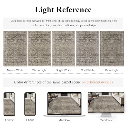 Brown Grey 5x7 Washable Rug for Living Room Large Vintage Distressed Bedroom Rug Low Pile Non-Slip Soft Boho Carpets for Bedroom Dining Room Home Office Indoor Nursery Antique/Moss - color: Brown Grey, size: 5'*7'(Rectangular)