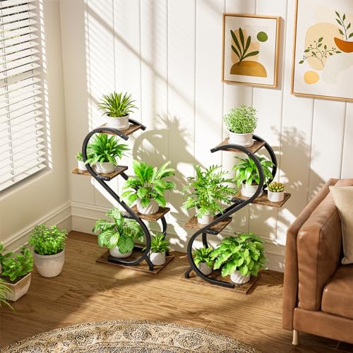 LATIBELL Plant Stand Indoor with Grow Light, 4 Tiered Metal Plant Shelf indoor, 29'' Plant Stands for Indoor Plants Multiple, Flower Stands for Indoor Plants Living Room, Patio, Balcony (2 Pack)