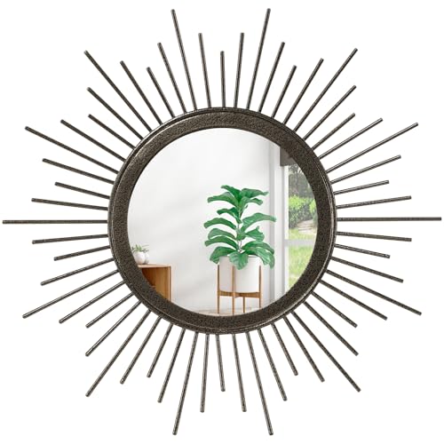 Sunburst Spoked Mirrors for Wall Boho Home Round Wall Art Mirror Classic Metal Modern Hanging Mirror Living Room Hallway Bathroom Bedroom Office Vanity Entryway - color: Sunburst-brass, size: 12"L x 12"W