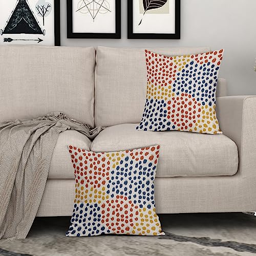 Blue Orange Yellow Pillow Covers 16x16 Set of 2 Fall Colored Art Dot Decorative Throw Pillows Trendy Print Outdoor Pillowcase Holiday Seasonal Cushion Cover Linen Pillow Case Decor for Sofa Couch Bed - color: Blue Orange Yellow Dots, size: 16" x 16" (Pack