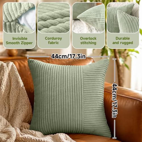 Corduroy Throw Pillow Covers, Cozy Cushion Covers for Home Decor, Zippered Pillowcases for Couch and Bed - color: Green Corduroy Pillowcase