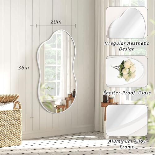 JJUUYOU Mirrors for Wall Metal Framed Decorative Irregular Large Mirrors 20"x36" Asymmetrical for Bathroom Bedroom Living Room Dressing Room Entryway White - color: White, size: 36"L x 20"W
