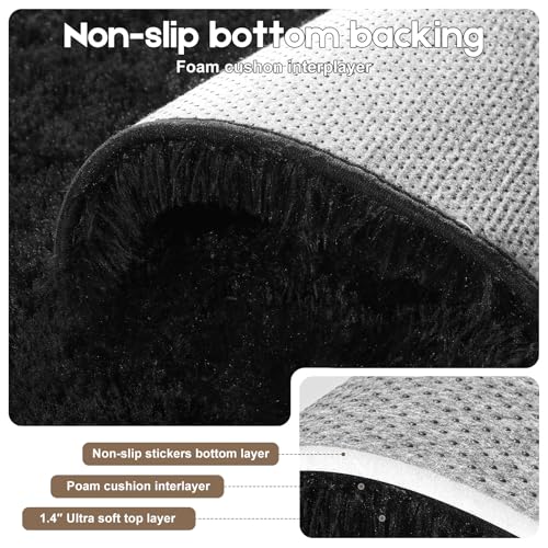 Black 8x10 Area Rugs for Living Room Bedroom, Fluffy Large Rug Soft Shag Non-Slip Carpet for Kids Boys and Girls Room Dorm Home Decor (8ft x 10ft) - color: Black, size: 8' x 10' (Rectangular)