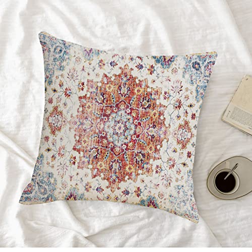 Boho Throw Pillow Covers 16x16 Orange and Blue Teal Ethnic Pillows | Set of 2 Coral Floral Decorative Pillows Cover Spring Farmhouse Cushion Case for Outdoor Living Room Couch Sofa Decor - color: Boho, size: 16" x 16" (Pack of 2)