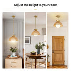 AIJIASI Rattan Pendant Light, 11.8" Hand Woven Boho Pendant Light Fixture with Milk Glass Globe, Gold Kitchen Pendant Lighting Over Island Adjustable Chandelier for Dining Room Hallway Foyer - color: Gold