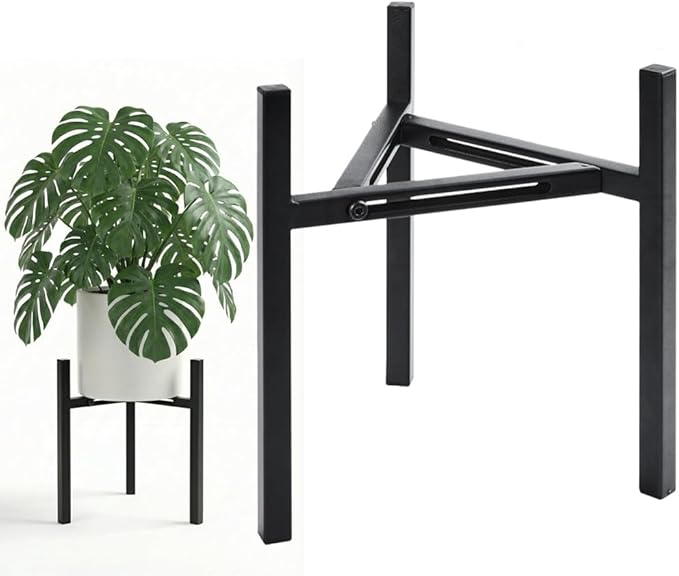 Adjustable Plant Stand Indoor Outdoor, Heavy Duty Metal Modern Plant Holder for 8-12 Inch Pots, Stable Corner Flower Pot Stand Black (Pot & Plant Not Included) (Back-2PCS)