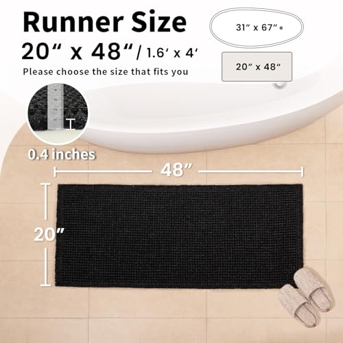 Black Bathroom Rug - Waffle Bath Mat Non Slip Washable, Super Absorbent & Quick Dry, Boho Bath Mat Farmhouse Bathroom Decor, 20'' x 48'', Black - color: Black, size: 20'' X 48''