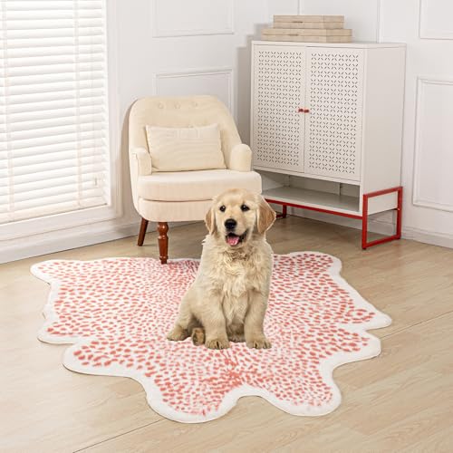 Huichenxing2021FURSTORE Leopard Rug Cheetah Print Rug Large Faux Cowhide Skin Mat Animal Print Area Rugs for Living Room Bedroom Home Office 5.3ft x 6.7ft Pink - color: Light Pink Leopard 78.7"l X 63" W