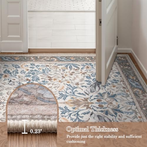 Morebes Boho Floral Birds 2x6 Kitchen Runner Rugs Non Skid Washable, Flower Rug Runners for Hallways Non Slip, Soft Botanical Indoor Throw Carpet for Entry Bedroom Laundry Room, Beige - color: Beige_01, size: 2' x 6' (Rectangular)