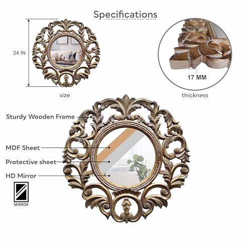JFY Designs Wall & Accent Mirror Wall Décor - Vanity Mirror with Engineered Wood Frame, Boho Farmhouse Wall-Mounted Mirrors for Bathroom, Entryway, Living Room - color: Bellare Gold, size: 24"L x 24"W