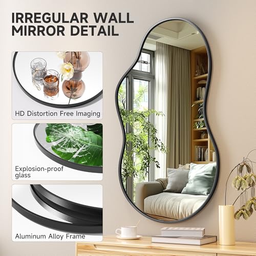 Hasipu Irregular Wall Mirror - 25"x45" Asymmetrical Mirror, Modern Decorative Mirrors for Living Room, Entryway, Hallway, Bathroom, Bedroom,Wall Mounted Home Decor (Black) - color: Black, size: 45"L x 25"W