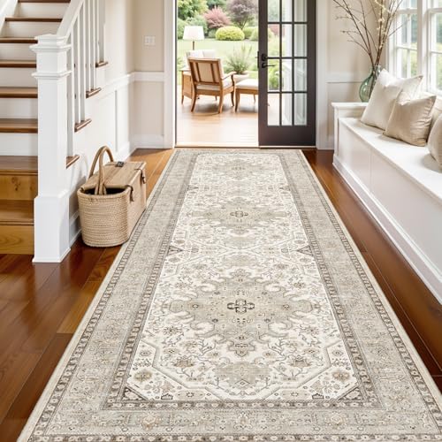 3x12 Runner Rug Hallway - Non Slip Washable Runners Soft Low Pile Long Rugs Oriental Neutral Hall Carpets Ultra Thin Indoor Farmhouse Floor Mat Stain Resistant Waterproof Throw Rug - 3x12 Ivory - color: Ivory, size: 3' x 12' (Rectangular)