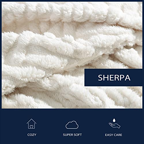 Nautica - Throw Blanket, Soft Cable Knit Sherpa Bedding, Cozy Home Decor for Bed or Couch (Declan Ivory, 50" x 60") - color: Declan Ivory