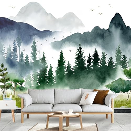 Apdidl Forest Mountain Wall Tapestry for Bedroom, Nature Foggy Mountain Scenery Tapestries, Green Misty Tree Landscape Watercolor Backdrop Tapestries Wall Hanging for Living Room (51" X 60") - color: Green Forest Tapestry, size: 60"L x 51"W