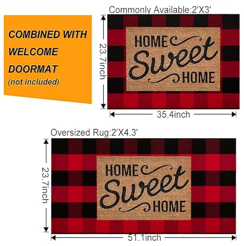 Christmas Door Mats Outdoor Rug 24'' x 35'' Red and Black Outdoor Machine Washable Welcome Mats Cotton Hand-Woven Entryway Rug for Front Porch/Entryway/Laundry/Bathroom/Bedroom - color: Red Black, size: 24''x 35''