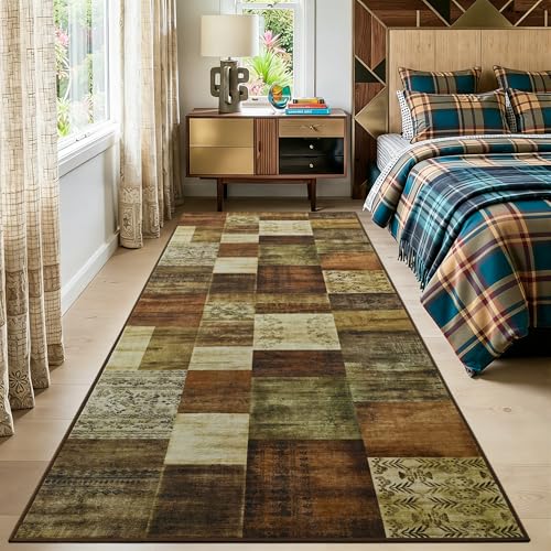 Tepook Modern Runner Rug for Living Room, 2x6 Washable Rugs for Bedroom Hallway, Geometric Patchwork Runner Rug Non-Slip Indoor Throw Carpet for Entryway Kitchen Office Home Decor, Brown - color: Brown, size: 2 X 6 Feet