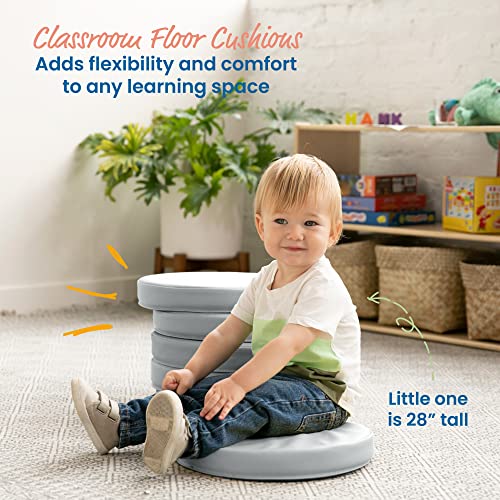 ECR4Kids SoftZone Floor Cushions, Round, Flexible Seating, Grey, 6-Piece - color: Grey