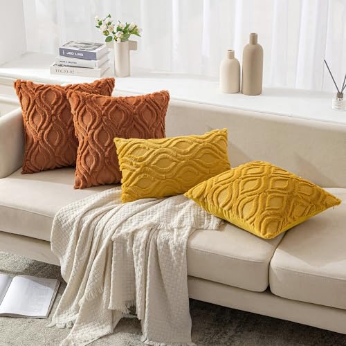 MIULEE Burnt Orange Fall Throw Pillow Covers 18x18 Inch, Soft Plush Faux Wool Solid Couch Pillows Set of 2, Decorative Farmhouse Boho Cushion Covers for Sofa Living Room Bed Home Decor - color: Burnt Orange, size: 18" x 18" (Pack of 2)