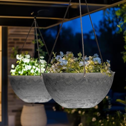 LA JOLIE MUSE Large Hanging Planters for Indoor Outdoor Plants, Hanging Flower Pots Marble Pattern (13.2 Inch,Set of 2) - color: Marble Pattern