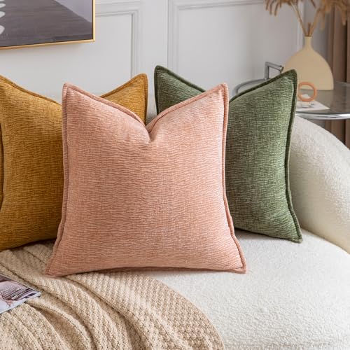 MADIZZ Pack of 2 Decorative Throw Pillow Covers Soft Chenille Throw Pillows Solid Textured Cushion Covers for Couch Sofa Bedroom Living Room 16x16 Inch, Peach - color: Peach, size: 16" x 16" (Pack of 2)