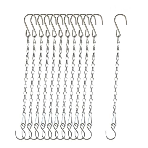 Chain for Hanging Plants,11 Inch Silver Hanging Chain, Small Hanging Basket Chain Kits with Hooks for Bird Feeder Hanging Plant Extender Porch Wind Chime (Silver, 11 Inch-12PCS) - color: Silver, size: 11 Inch-12PCS