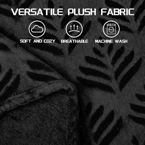 Exclusivo Mezcla King Size Fleece Blanket for Bed, Super Soft and Cozy Blankets All Season Use, Leaves Pattern, Plush Fuzzy Lightweight, Black, 90x104 Inch - color: Black, size: King(90"x104")