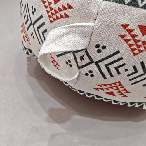 MOCOFO Unstuffed Round Pouf Cover - Boho Geometric Ottoman Footstool Cover with Handle, Tribal Fabric Floor Cushion Storage Bag for Living Room, Bedroom, Nursery (Sage Green/Terracotta) - color: Sage Green/Terracotta