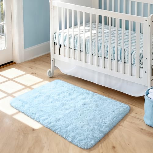 Merelax Fluffy Rug Shaggy Area Rug, Baby Blue 2x3 Small Rugs for Bedroom, Mini Fuzzy Plush Kids Bedside Rug, Soft Non-Slip Entryway Throw Rugs Shag Catpet for Living Room Nursery Room Home Decor - color: Baby Blue, size: 2' x 3' (Rectangular)